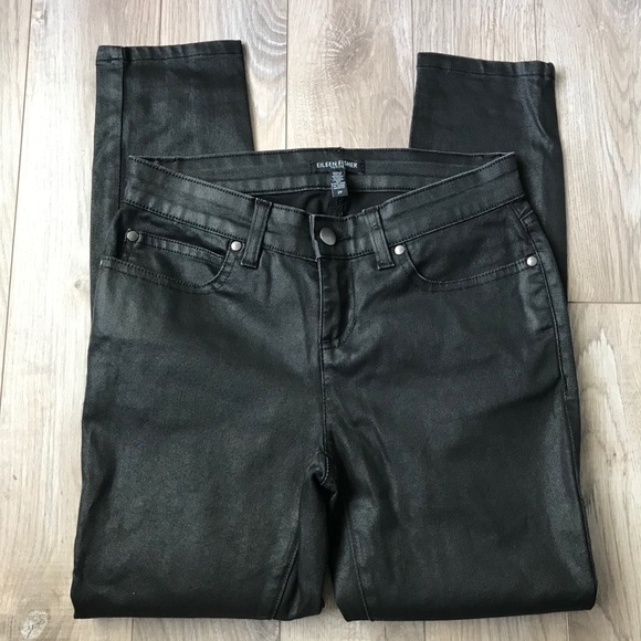 Eileen Fisher petite waxed black pants size 2 - Picture 2 of 5